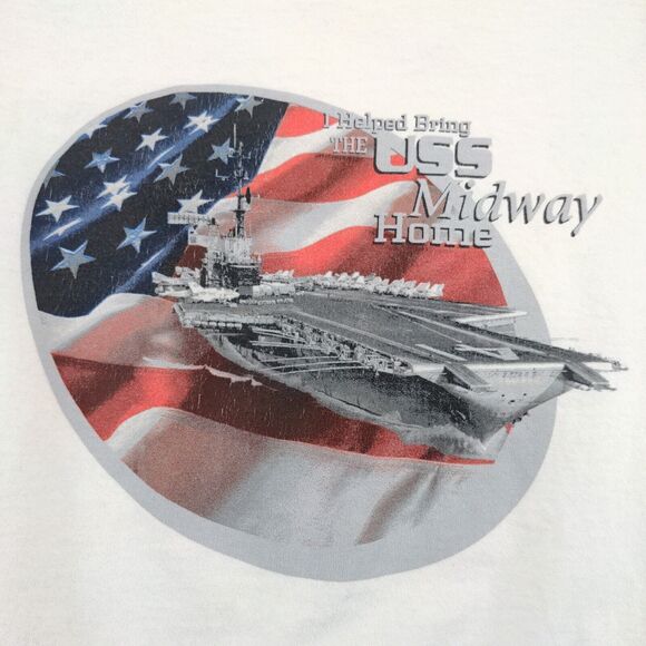 USS Midway T Shirt Size L White Double Sided Graphic Navy Short Sleeve - Picture 12 of 16